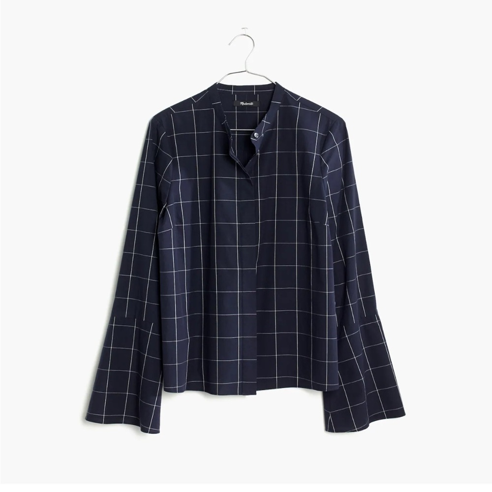 Madewell Bell-Sleeve Shirt in Windowpane NWOT